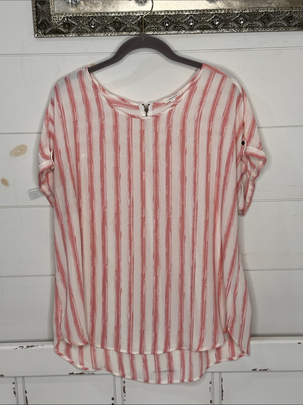 Maurices Pink and White Striped Short Sleeve Tunic